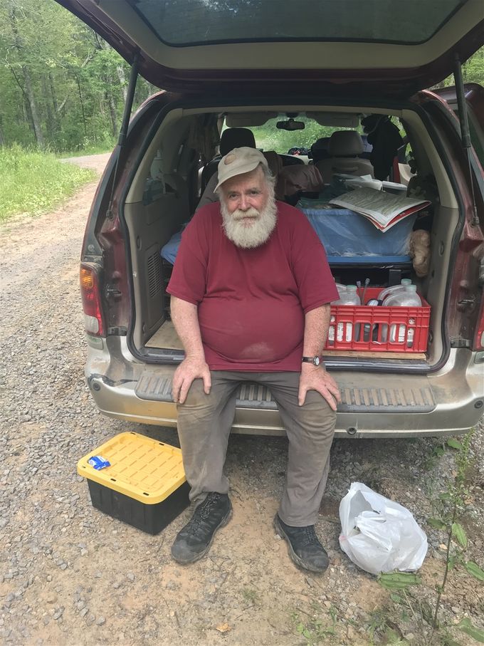 A celebrity was in our midst and we didn't even know it at the time. This is the famous and world AT record holder Warren Dole. We came across him at a random gravel road crossing just sitting there. He was actually waiting for 